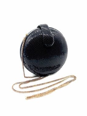 Whiting & Davis Black Round Minaudière with Gold Chain